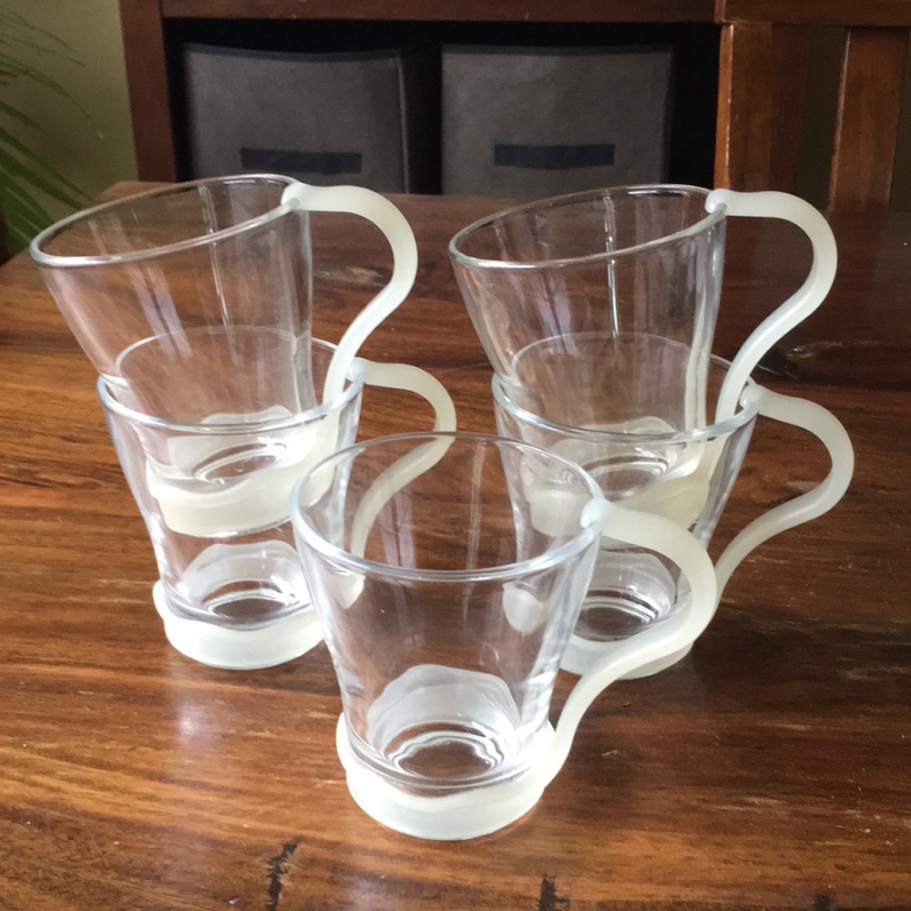 VITROSAX ITALY Vintage Mid Century Modern Coffee Cups Frosted Plastic Handles